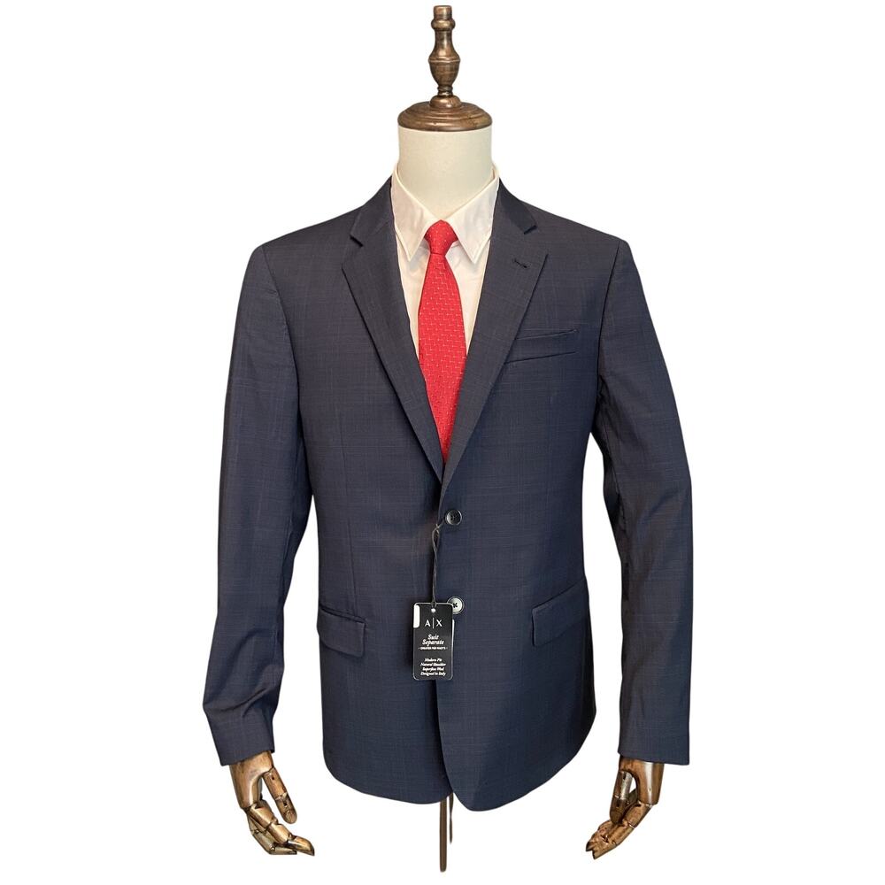 AX Armani Exchange Blazer Men's 42R Wool Blazer Modern Fit Navy Plaid NWT